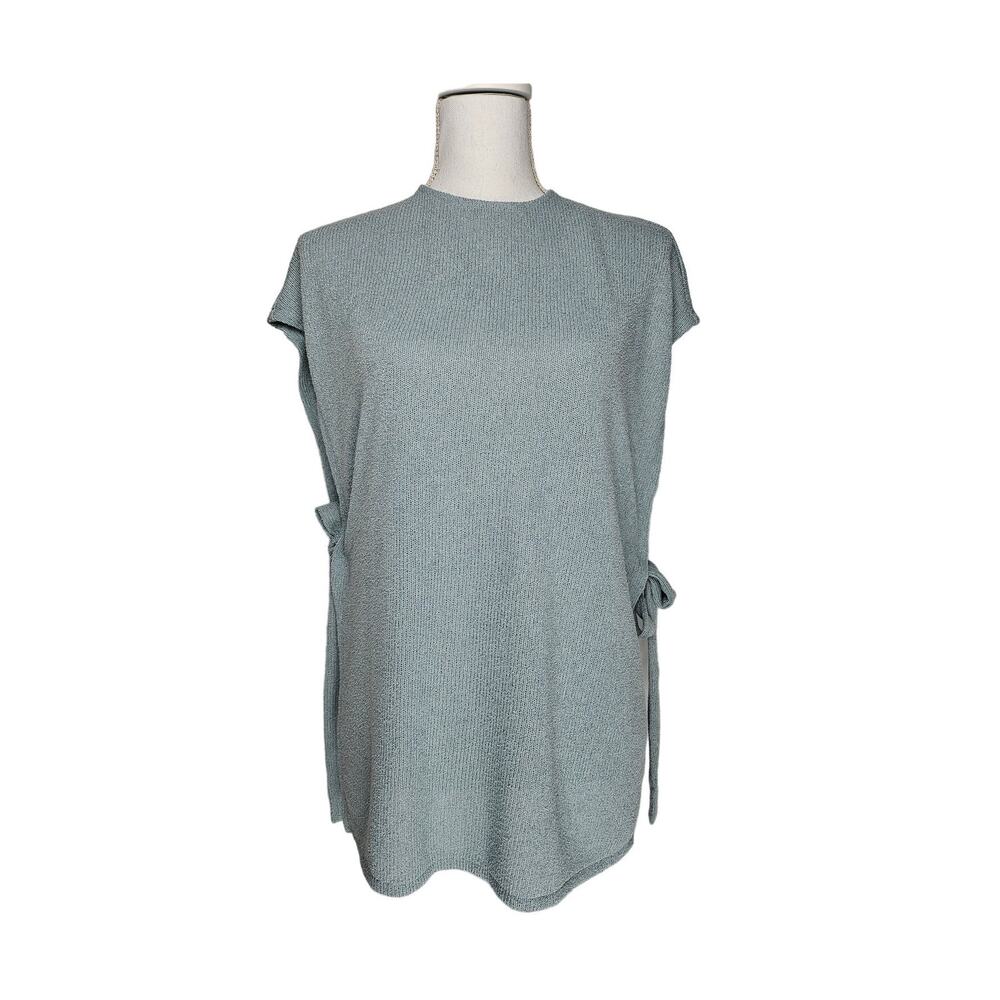 H&M KNIT TUNIC TOP – GRAY-BLUE – SIZE XS – SIDE SLITS WITH TIES – 25" LENGTH